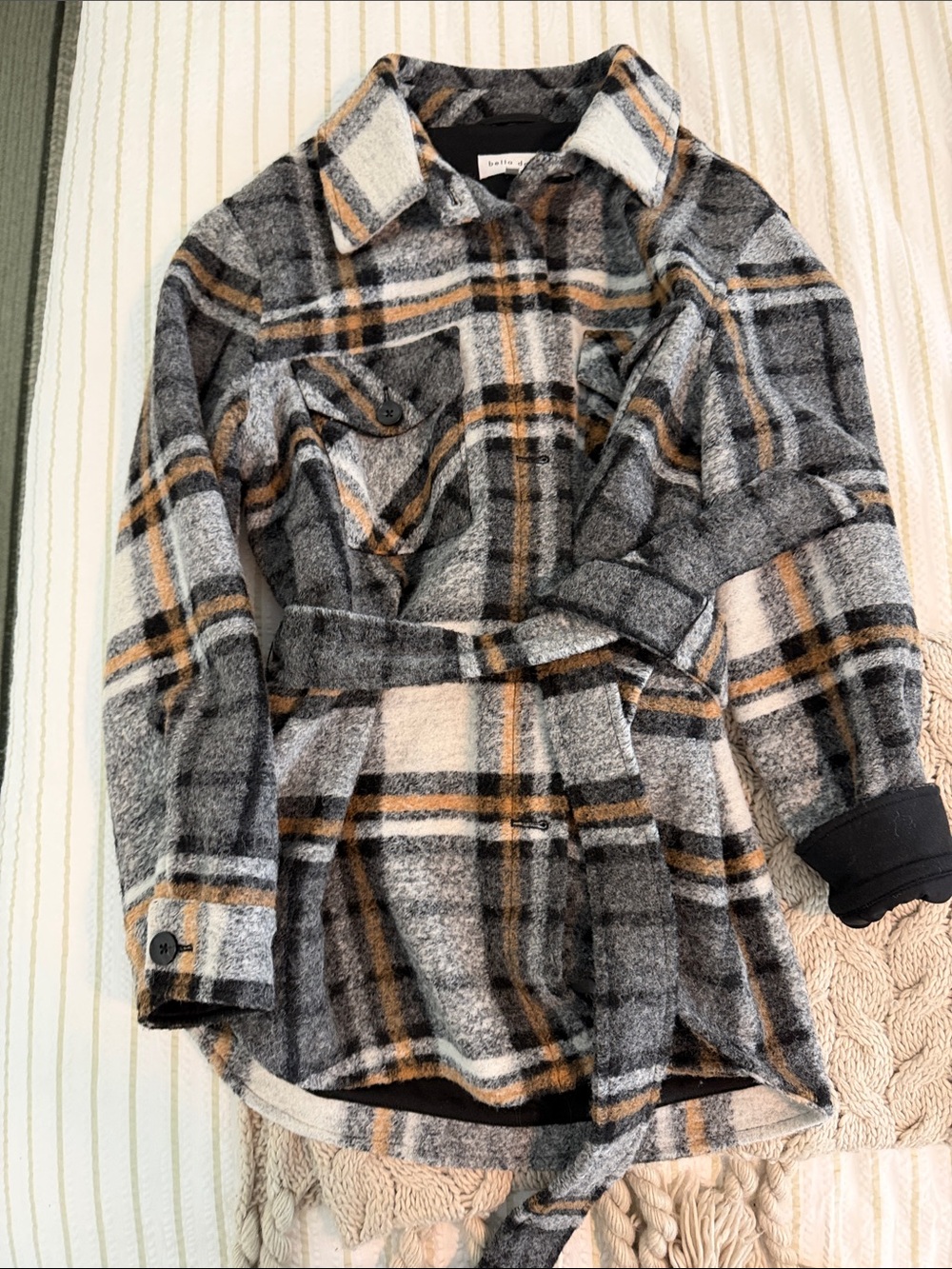 Bella Dahl Plaid Belted Shacket - Gray, Black & Tan